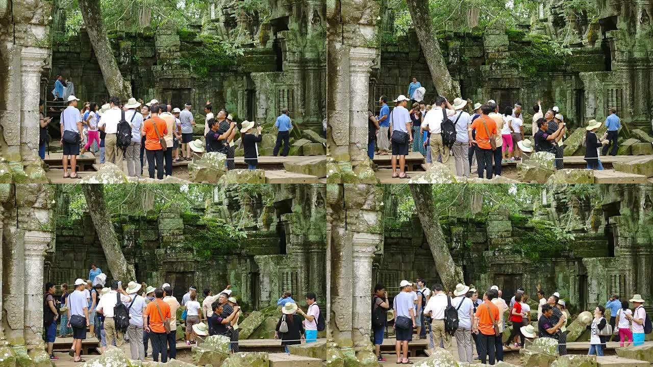 游客参观了柬埔寨吴哥塔普伦寺