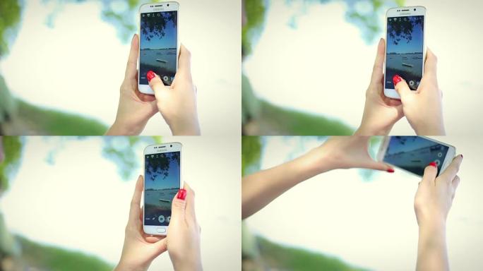 女人用手机捕捉记忆