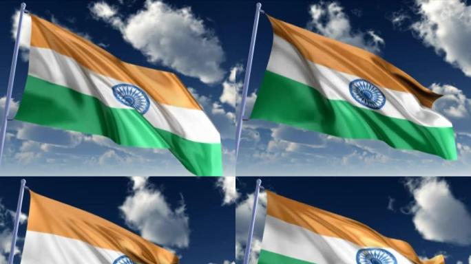 印度国旗旗帜飘扬印度迎风飘扬