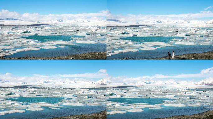 高清延时: Vatnajokull冰川Jokulsarlon泻湖冰岛