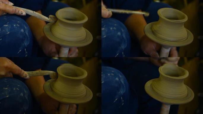 泰国陶器手工艺人过程泥土宣传精细