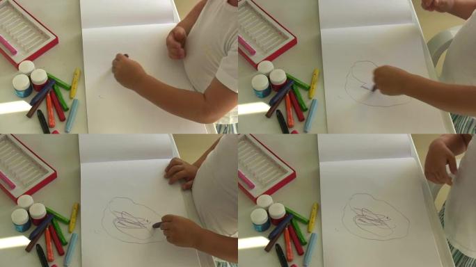 儿童绘画想象力油画棒蜡笔涂抹画圈