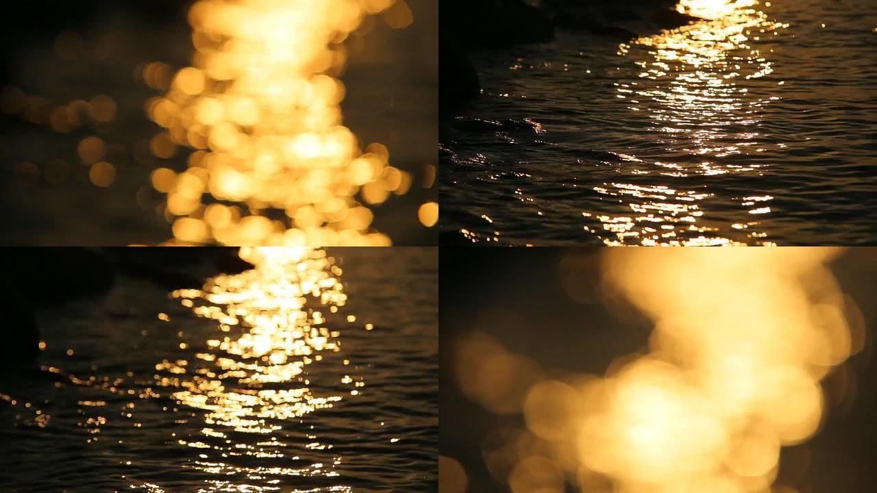 金色阳光水反射