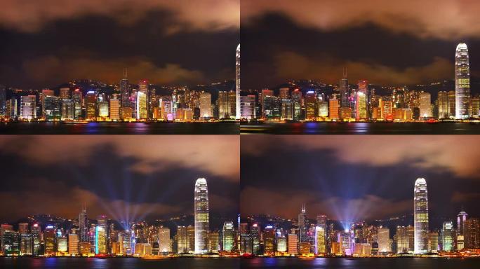 香港地标夜景灯火车流金融中心城市