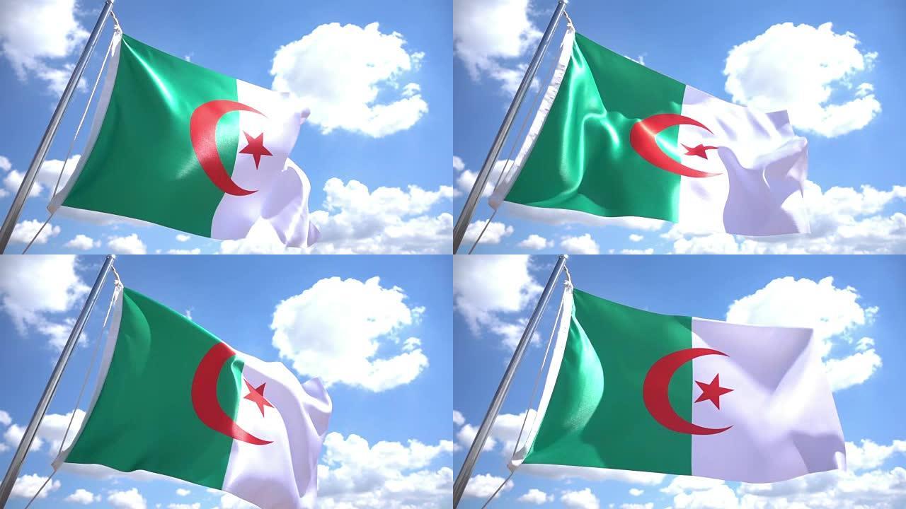 阿尔及利亚国旗阿国旗飞舞