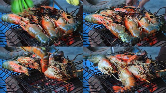 炉子上的烤虾，泰国