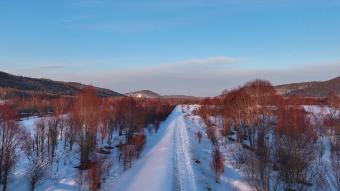 航拍大兴安岭林海雪原雪路