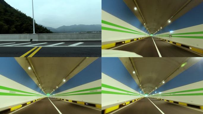 山区隧道穿梭高速公路行驶视角空镜皖南高速