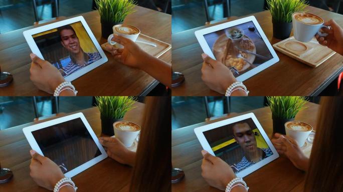 MS情侣在数字平板电脑上进行视频通话