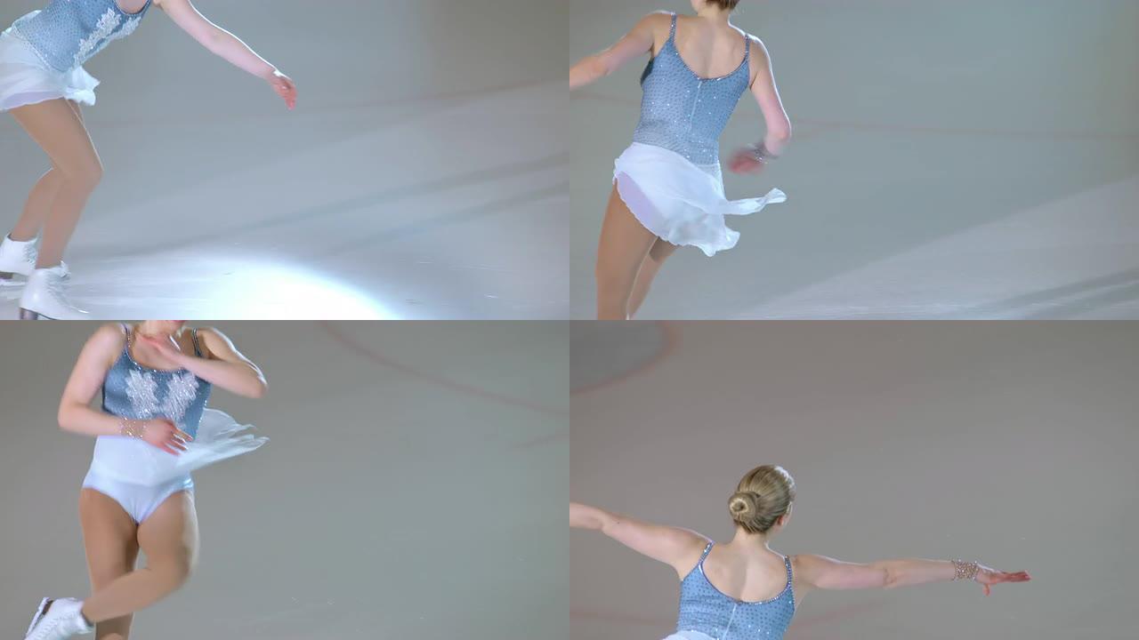 SLO MO TS女花样滑冰运动员表演跳跃