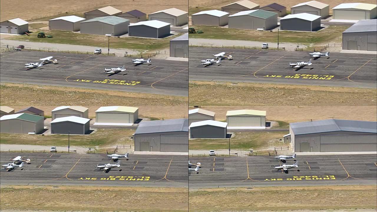 降落在恩尼斯大天空机场-鸟瞰图-蒙大拿州，麦迪逊县，美国