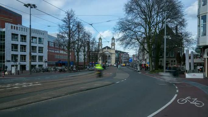 高清延时:阿姆斯特丹市政厅圣埃吉迪奥教堂的城市行人