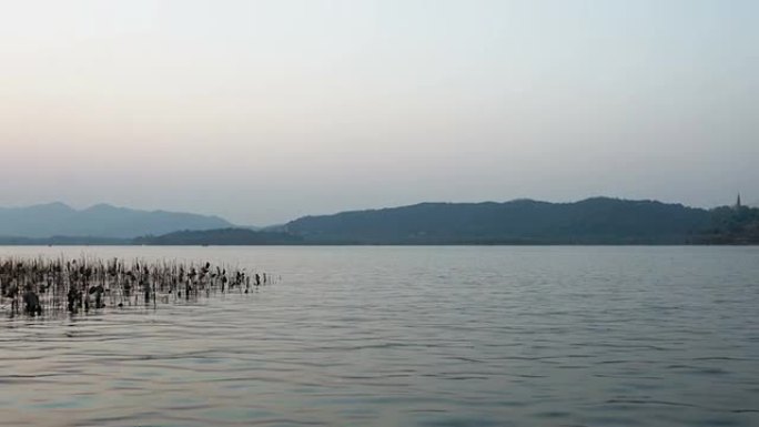 西湖场景从白天到晚上，延时