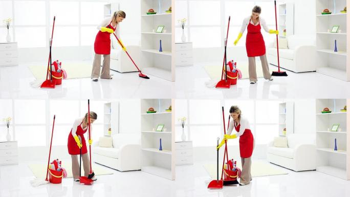清洁女工正在整理房间。