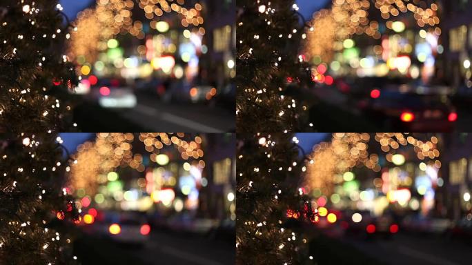 带音频的圣诞交通夜晚晚上灯光光晕光斑街头