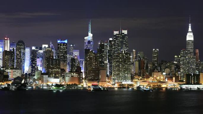 纽约地平线纽约城市夜景延时纽约夜晚大楼灯