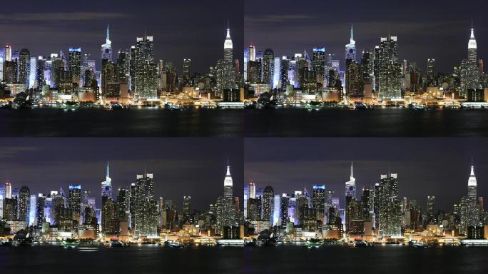 纽约地平线纽约城市夜景延时纽约夜晚大楼灯