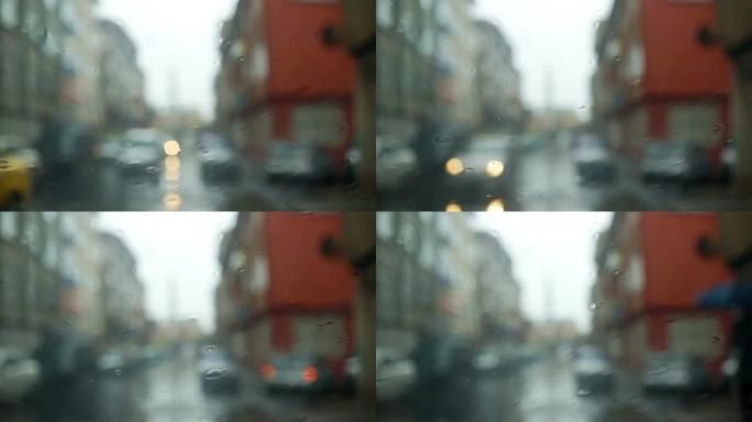 雨天雨点打在车窗上压抑情绪雨水模糊视线
