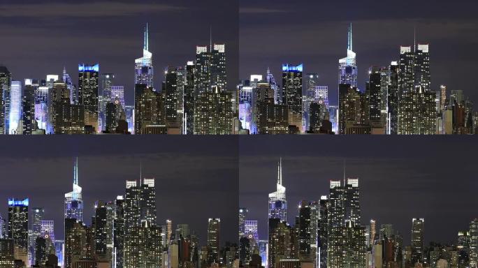 纽约地平线夜景城市城市傍晚华灯初上