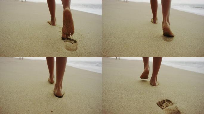 松软的沙滩上的脚步