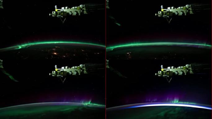 从国际空间站看到的地球上的极光
