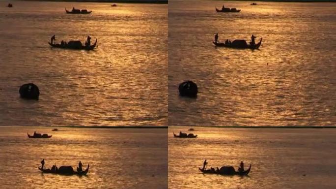洞里萨河的日出船只夕阳小船