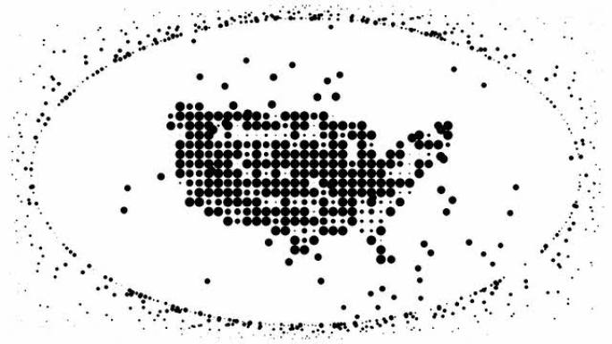 美国地图-白色地球仪上的纯黑点（LOOP）