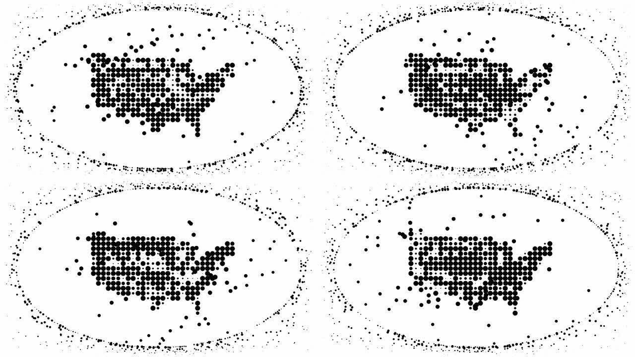 美国地图-白色地球仪上的纯黑点（LOOP）