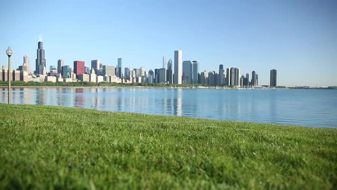 芝加哥天际线-阳光明媚的夏天