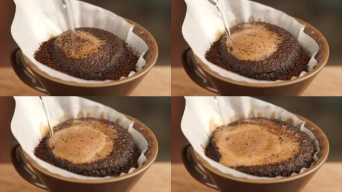 咖啡，从蒸汽过滤器中喷出的浓缩咖啡