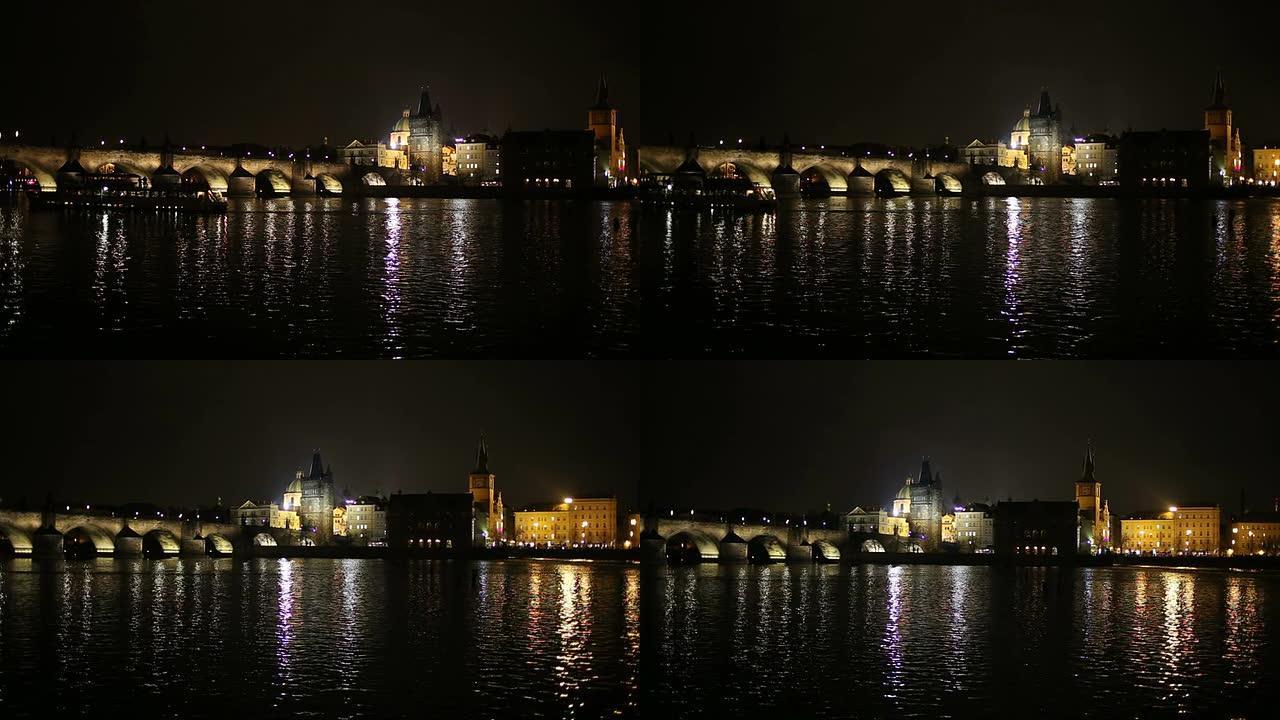 布拉格的夜城市景观