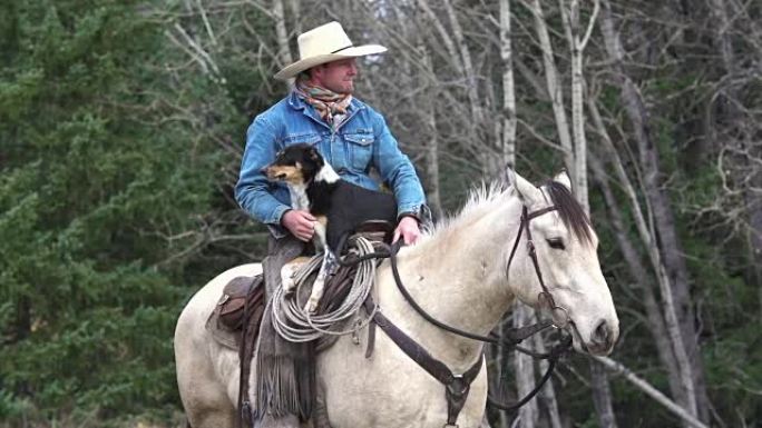 牛仔和他的牛狗在马背上