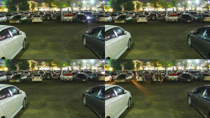 延时：市场夜景的停车场