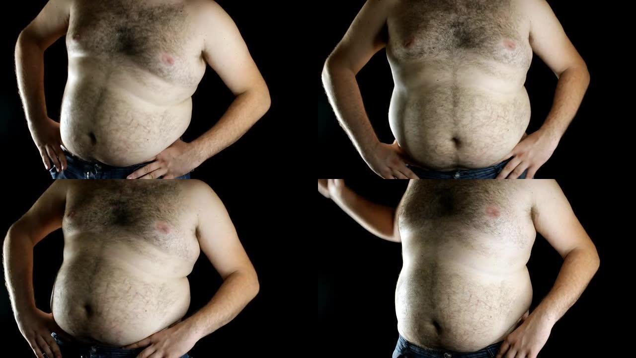 超重男子运动型肥胖症大肚腩大肚皮特写