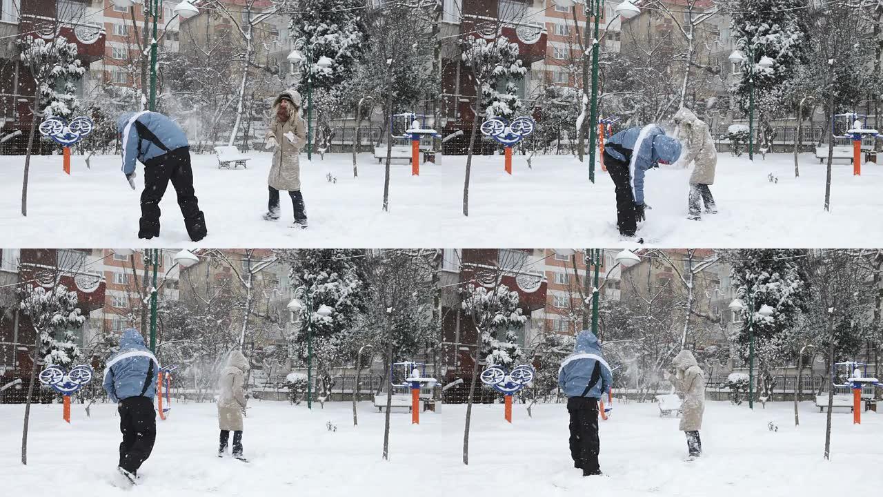 打雪仗外国人打雪仗雪地玩耍开心快乐