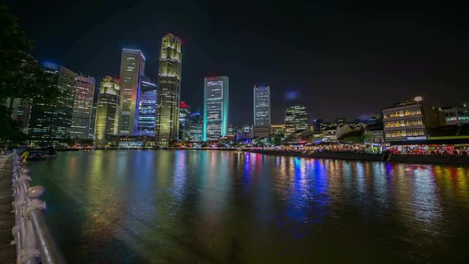 新加坡之夜繁华大都市水面倒影游轮穿梭
