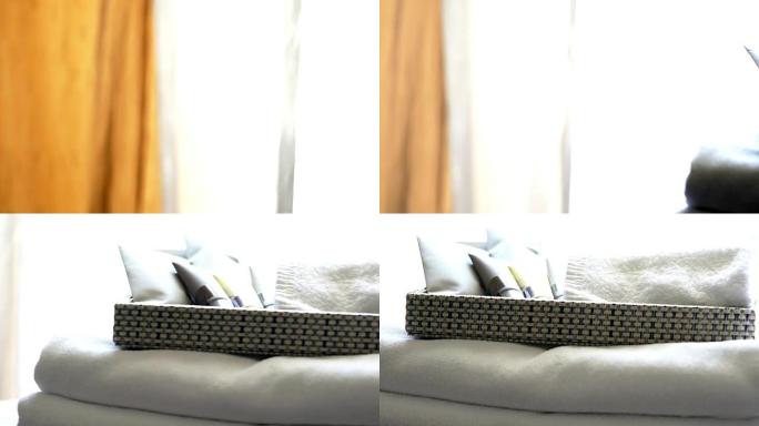 床上的新鲜毛巾