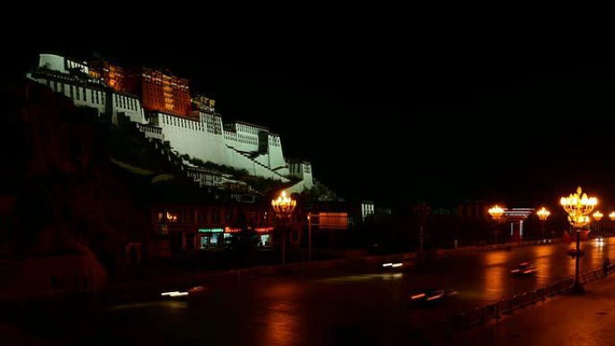 布达拉宫夜景延时风光雄伟高大世界遗产
