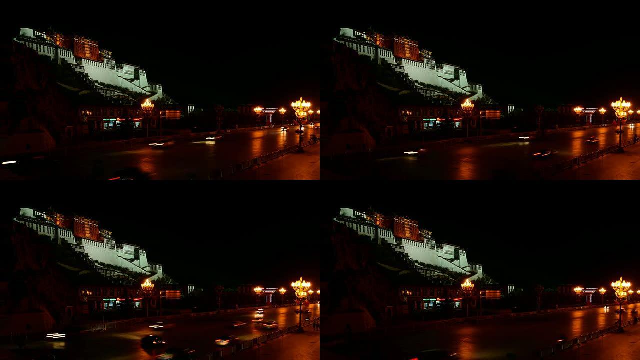 布达拉宫夜景延时风光雄伟高大世界遗产