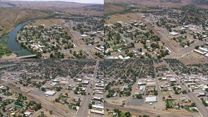 Thermopolis-鸟瞰图-怀俄明州，温泉县，直升机拍摄，空中视频，cineflex，建立镜头，