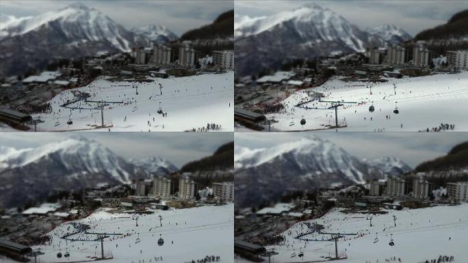 冬季延时-高清滑雪场缆车雪山