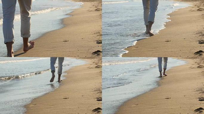 人们在海上行走。男人在海上行走沙滩