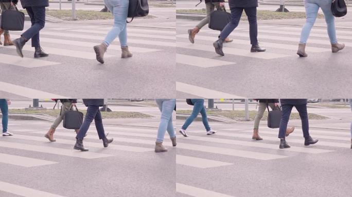慢动作: 人们走路。人群。街道