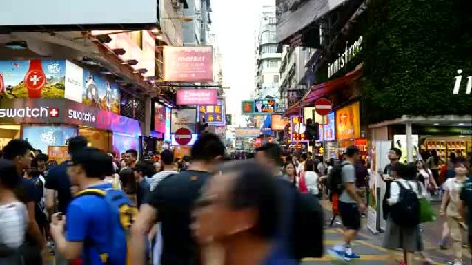 香港旺角拥挤的延时人群