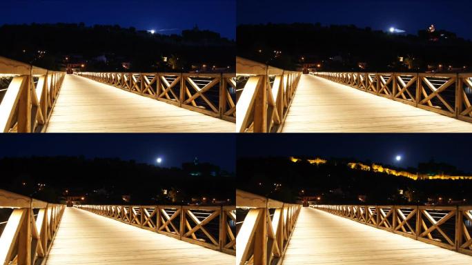 月亮升起时从圣公会桥上看到的Tsarevets