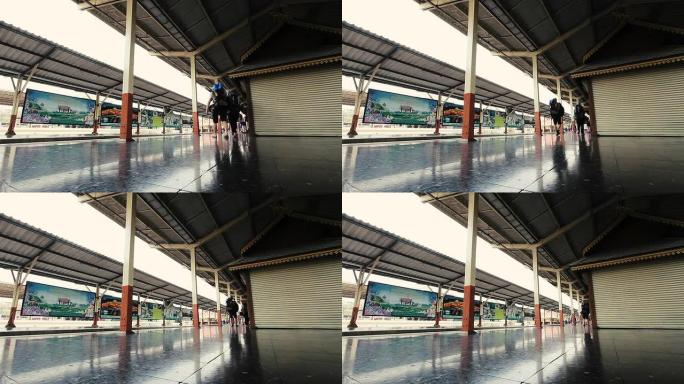 清迈火车站，泰国低角度背包客站台月台站厅