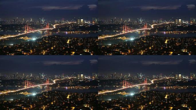 伊斯坦布尔博斯普鲁斯大桥在夜间
