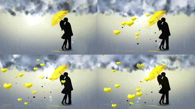 情侣在雨中接吻