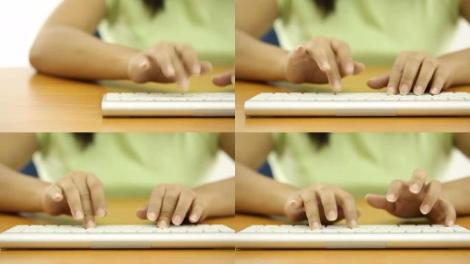 多莉镜头：大学生打字键盘，特写