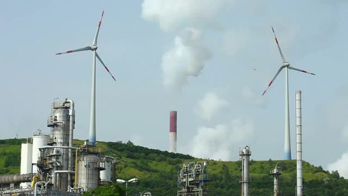 燃煤发电厂和风力涡轮机